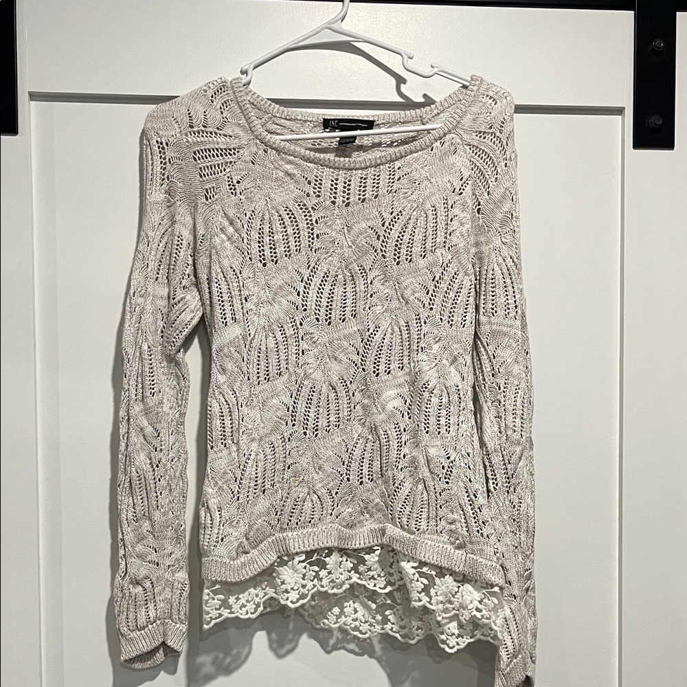 INC International Concepts Beige Lace Hem Sweater
